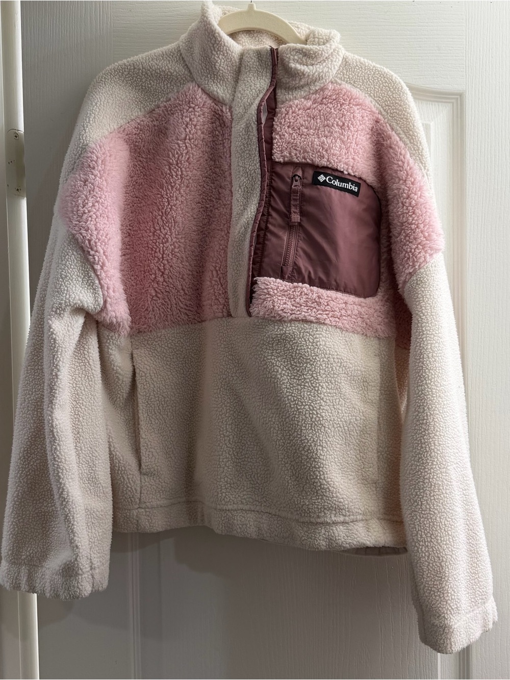Columbia Cream and Pink Sherpa Half-Zip Jacket